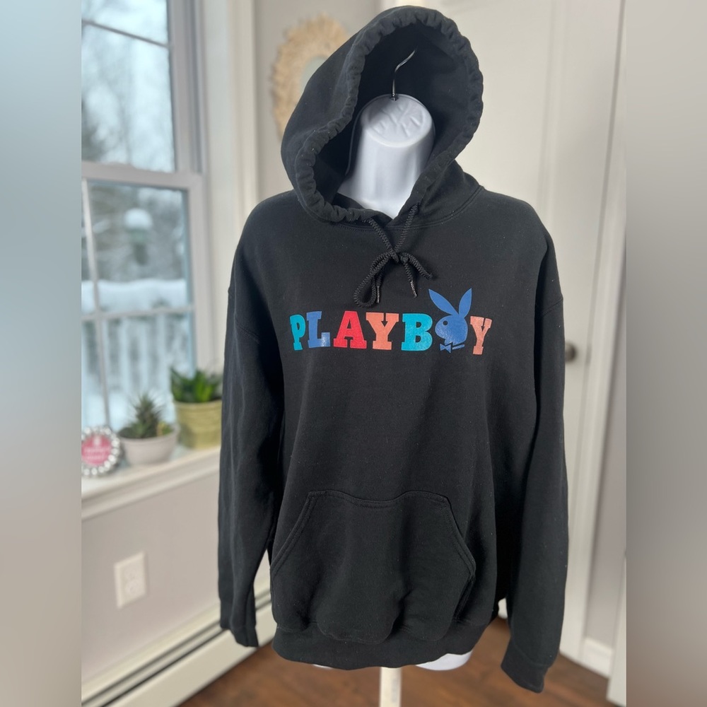 PLAYBOY Black Hoodie with Multicolor Logo